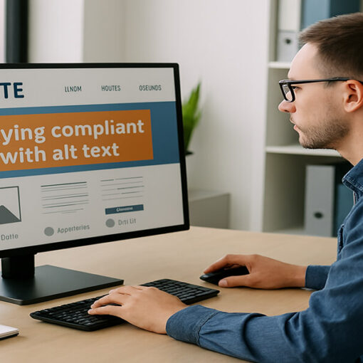 a man working on a computer trying to be alt text compliant